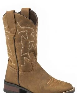 'Roper' Kids' 9" Crazy Horse Western Square Toe - Brown