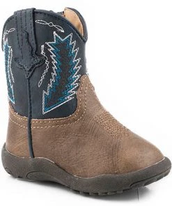 'Roper' Infant Cowbabies Western Square Toe - Brown / Navy Kids
