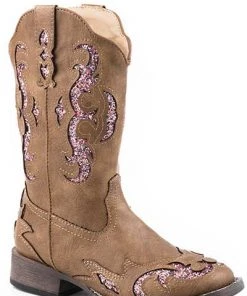 'Roper' Youth Glitter Gypsy Square Toe - Tan
