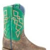 'Roper' Kids' Pattern Western Square Toe - Brown / Green