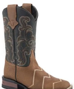 'Roper' Kids' Monterey Angles Western Square Toe - Brown / Black