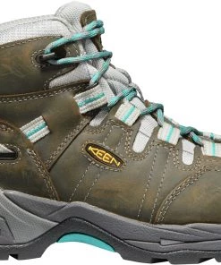 'Keen Utility' Women's Detroit XT Mid Steel Toe WP Hiker - Gargoyle Grey / Lake Blue / Brown