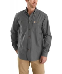 'Carhartt' Men's Rugged Flex®Rigby Work Shirt - Gravel