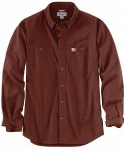 'Carhartt' Men's Rugged Flex® Rigby Work Shirt - Mineral Red