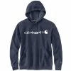 'Carhartt' Men's Force Delmont Midweight Logo Sweatshirt - Navy Heather