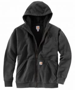 'Carhartt' Men's Rain Defender® Midweight Thermal Lined Full Zip Hoodie - Carbon Heather / Black 5 'Carhartt' Men's Rain Defender® Midweight Thermal Lined Full Zip Hoodie - Carbon Heather / Black
