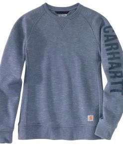 'Carhartt' Women's Relaxed Fit Midweight Graphic Crewneck - Folkstone Grey Space Dye