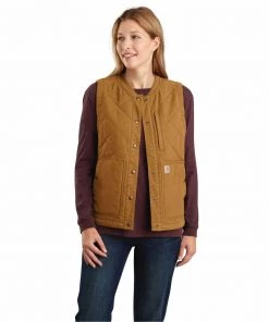 'Carhartt' Women's Rugged Flex Canvas Insulated Rib Collar Vest - Carhartt Brown