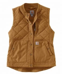 'Carhartt' Women's Rugged Flex Canvas Insulated Rib Collar Vest - Carhartt Brown