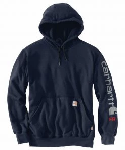 'Carhartt' Men's Flame-Resistant Force® Midweight Logo Sweatshirt - Navy
