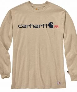 'Carhartt' Men's Flame Resistant Midweight Logo T-Shirt - Light Khaki Heather