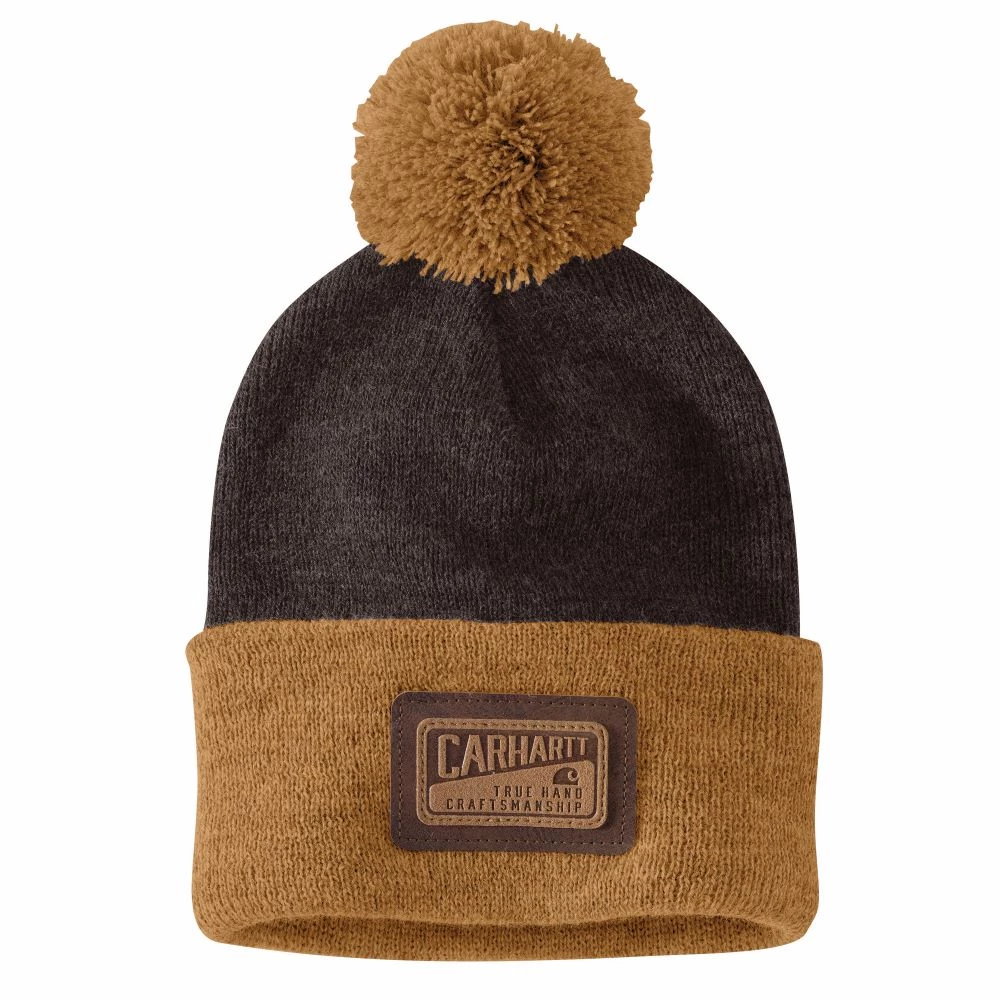 'Carhartt' Men's Knit Pom Pom Craftsmanship Beanie - Dark Brown 3 'Carhartt' Men's Knit Pom Pom Craftsmanship Beanie - Dark Brown