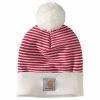 Men 'Carhartt' Adult Knit Pom Pom Cuffed Beanie - Red Stripe