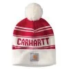 Men 'Carhartt' Adult Knit Pom Pom Cuffed Logo Beanie - Red / White