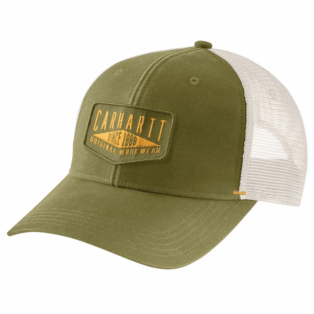 'Carhartt' Men's Canvas Mesh-Back Workwear Patch Cap - True Olive 3 'Carhartt' Men's Canvas Mesh-Back Workwear Patch Cap - True Olive