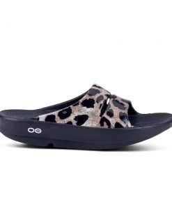 'OOFOS' Women's OOahh Slide Limited Edition - Black / Cheetah