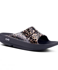 'OOFOS' Women's OOahh Slide Limited Edition - Black / Leopard