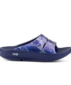 'OOFOS' Women's OOahh Slide Limited Edition - Navy / Silver / Silver Snake
