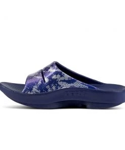 'OOFOS' Women's OOahh Slide Limited Edition - Navy / Silver / Silver Snake