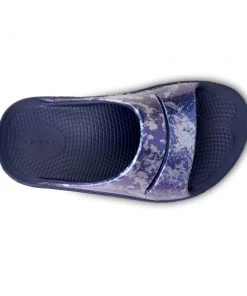'OOFOS' Women's OOahh Slide Limited Edition - Navy / Silver / Silver Snake
