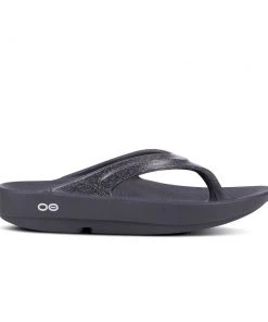 'OOFOS' Women's OOlala Luxe Thong - Glitter Black