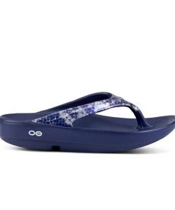 'OOFOS' Women's OOlala Thong Limited Edition - Navy / Silver Snake