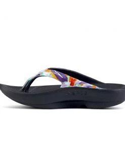 'OOFOS' Women's OOlala Thong Limited Edition - Black / Purple Watercolor