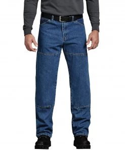 'Dickies' Relaxed Fit Workhorse Double Knee Denim Jeans - Stonewashed Indigo Blue Men