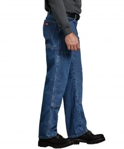 'Dickies' Relaxed Fit Workhorse Double Knee Denim Jeans - Stonewashed Indigo Blue Men