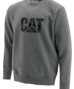 'Caterpillar' Men's Trademark Logo Crew Sweatshirt - Dark Heather Grey