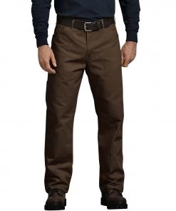'Dickies' Relaxed Fit Straight Leg Carpenter Duck Jeans - Timber Brown Men