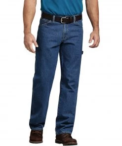 'Dickies' Relaxed Fit Carpenter Denim Jeans - Stonewashed Indigo Blue