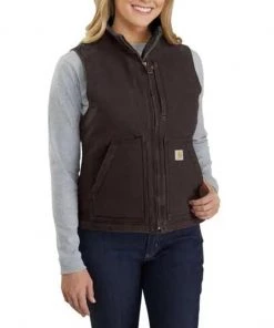 'Carhartt' Women's Washed Sherpa Lined Vest - Dark Brown