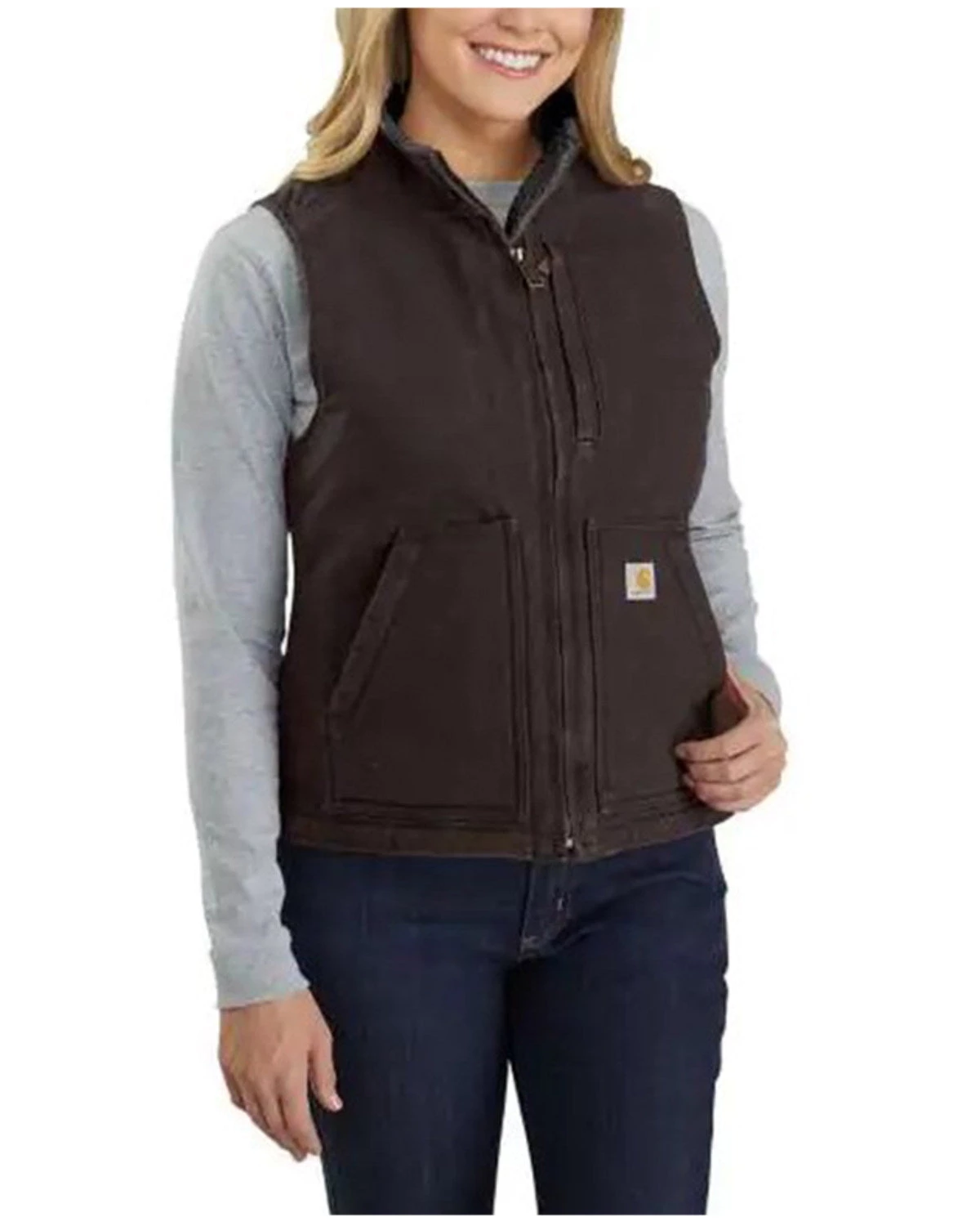 'Carhartt' Women's Washed Sherpa Lined Vest - Dark Brown 3 'Carhartt' Women's Washed Sherpa Lined Vest - Dark Brown