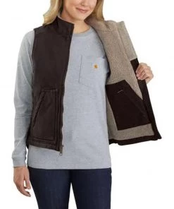 'Carhartt' Women's Washed Sherpa Lined Vest - Dark Brown 7 'Carhartt' Women's Washed Sherpa Lined Vest - Dark Brown
