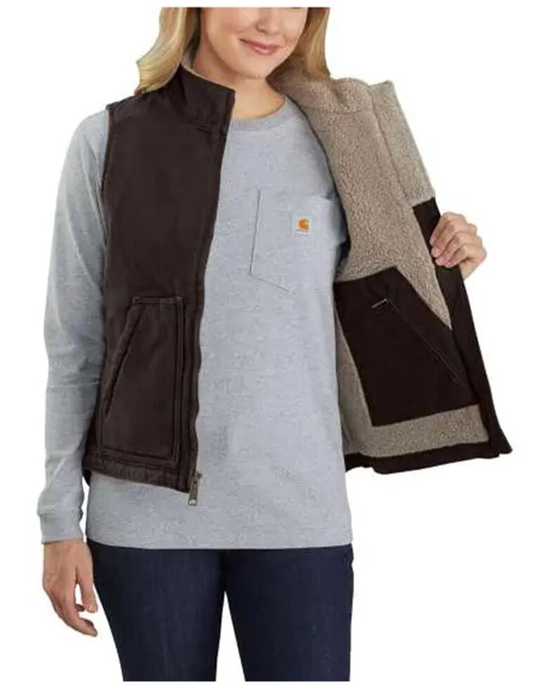 'Carhartt' Women's Washed Sherpa Lined Vest - Dark Brown 5 'Carhartt' Women's Washed Sherpa Lined Vest - Dark Brown