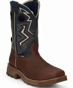 'Tony Lama' Men's 11" Force Western EH WP Comp Toe - Brown / Blue