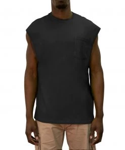 'KEY' Men's Blended Sleeveless Pocket Tee - Black