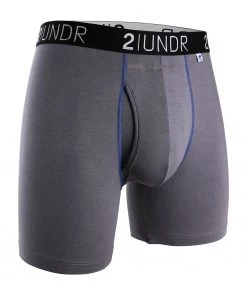 '2UNDR' Men's Swing Shift 6" Boxer Brief - Grey / Blue
