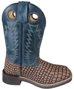 Smoky Mountain Boots 'Smoky Mountain' Children's Reptile Western Square Toe - Vintage Brown / Dark Turquoise Kids