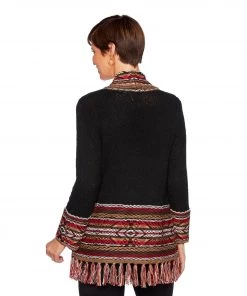 Ruby Rd 'Ruby Road' Women's Cardigan W/Fringe - Black / Multi