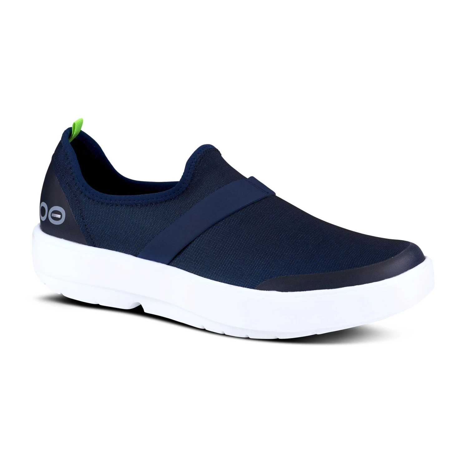 'OOFOS' Women's OOmg Fibre Low Slip On - White / Navy 4 'OOFOS' Women's OOmg Fibre Low Slip On - White / Navy