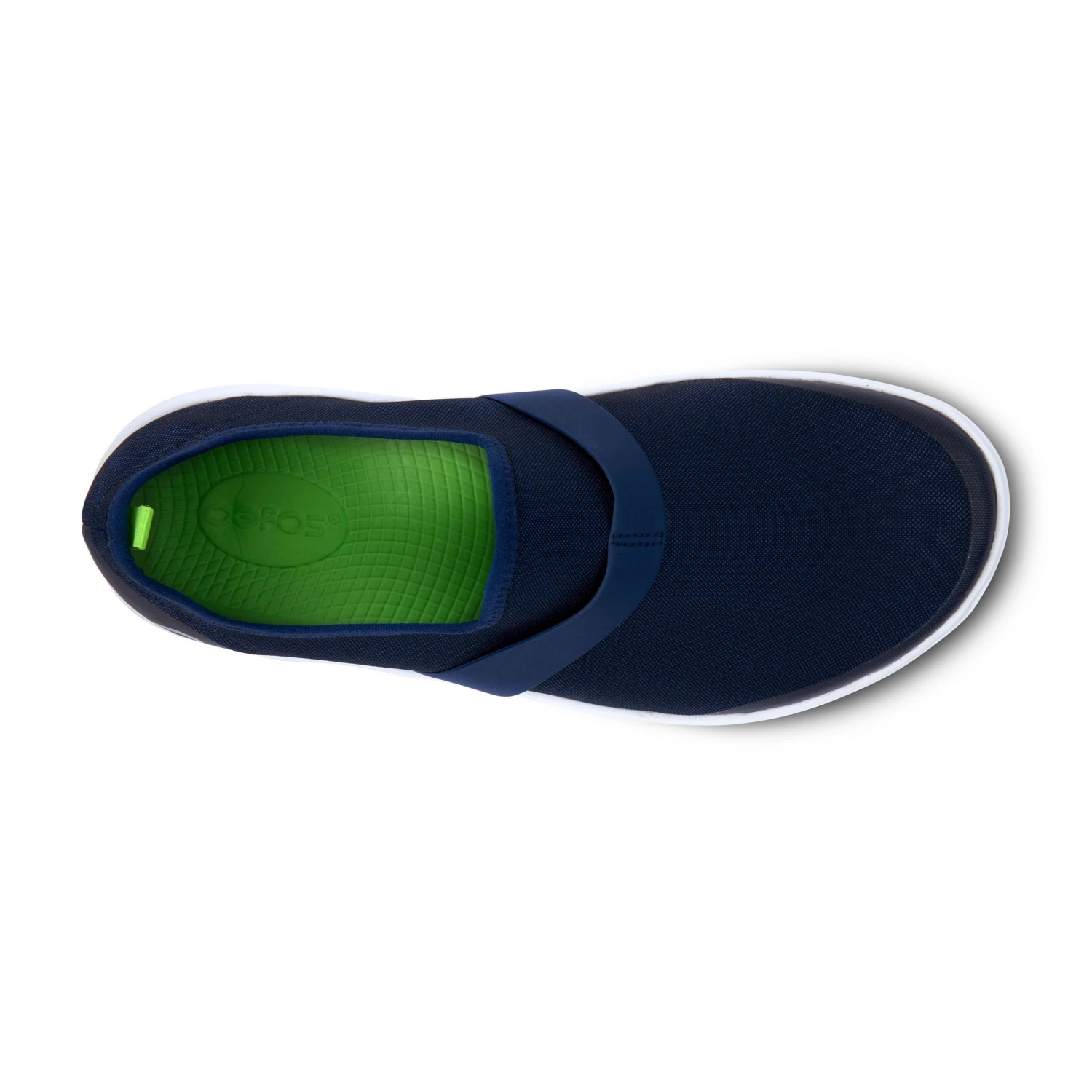 'OOFOS' Women's OOmg Fibre Low Slip On - White / Navy 6 'OOFOS' Women's OOmg Fibre Low Slip On - White / Navy
