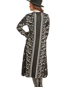 Panhandle Slim 'Powder River' Women's Floral Jaquard Duster - Black / White