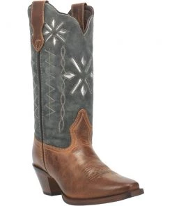 'Laredo' Women's 12" Passion Flower Western Narrow Square Toe - Cognac / Blue