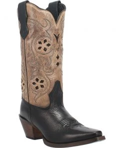 'Laredo' Women's 12" Diamond In The Rough Western Narrow Square Toe - Black / Tan