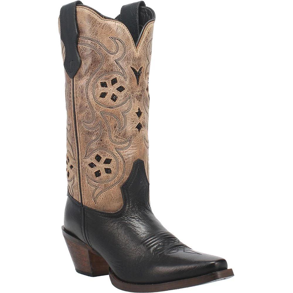 'Laredo' Women's 12" Diamond In The Rough Western Narrow Square Toe - Black / Tan 3 'Laredo' Women's 12" Diamond In The Rough Western Narrow Square Toe - Black / Tan
