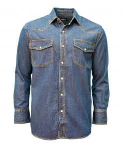 'Key' Men's Denim Western Snap Front - Indigo Denim Enzyme Wash