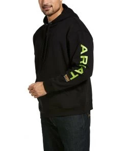 'Ariat' Men's Rebar Graphic Hoodie - Black / Lime