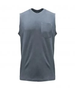 'KEY' Men's Blended Sleeveless Pocket Tee - Faded Denim